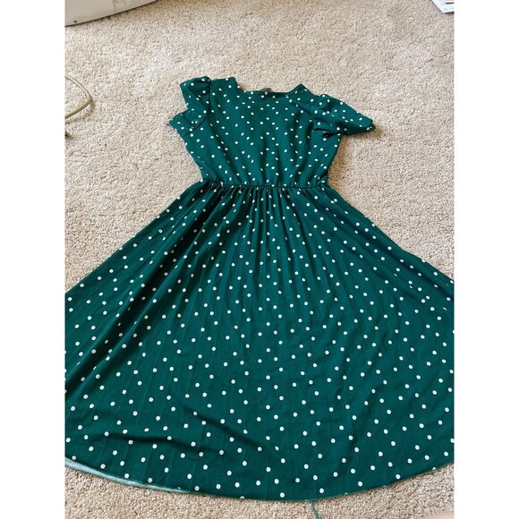 Lark + Grey Women's Size Medium Green‎ Polkadot Short Sleeve Dress Flare - Picture 6 of 6